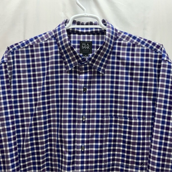 Men’s Jos. A. Bank Traveler Long Sleeve 100% Cotton Shirt Purple & Navy Plaid 2X - Picture 2 of 6